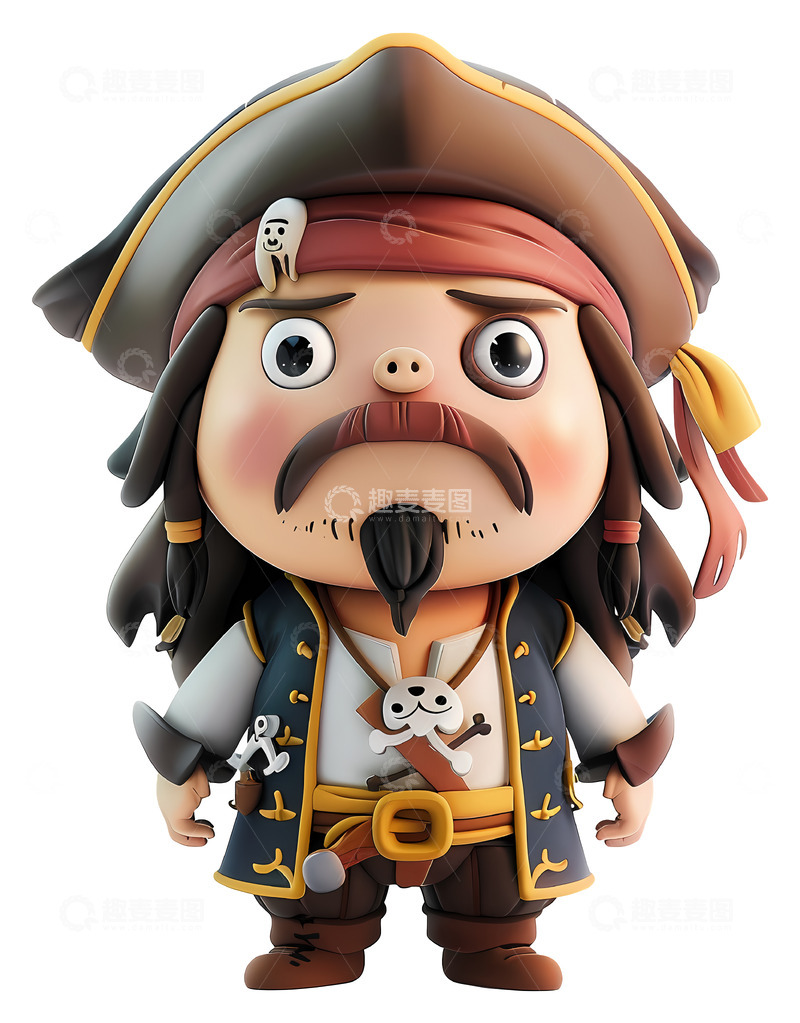 高清大图下载【趣麦麦图】可爱的海盗角色玩具3D插画透明png素材1