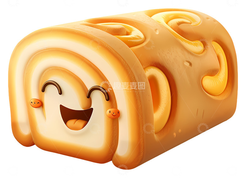高清大图下载【趣麦麦图】微笑的面包3D卡通插画免抠透明png素材1