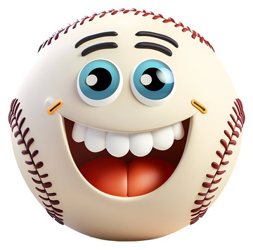 快乐的微笑棒球3D插画免抠透明png素材1