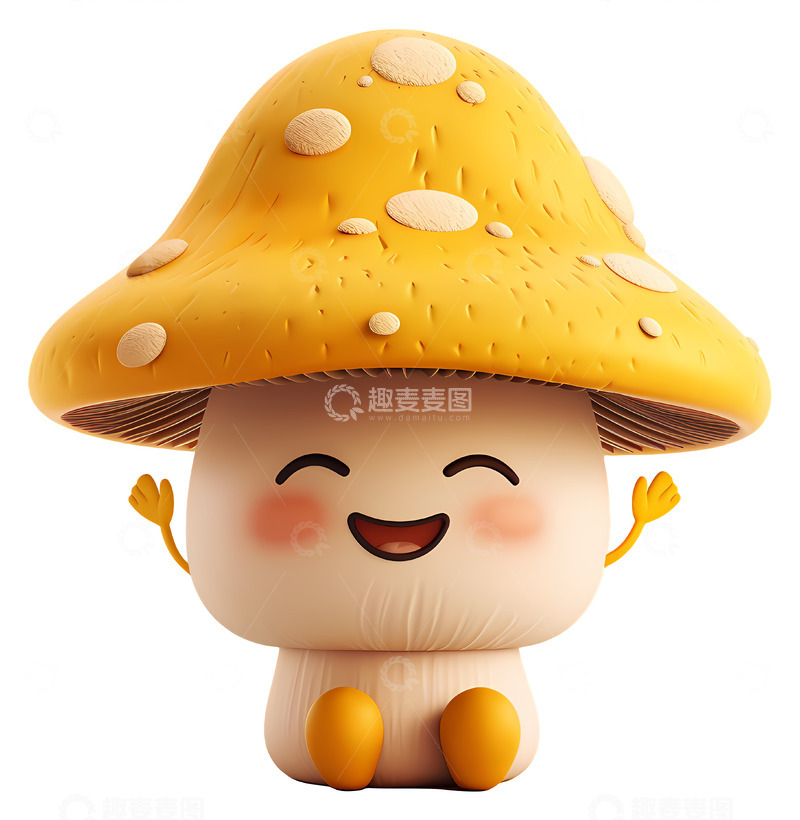 高清大图下载【趣麦麦图】快乐的蘑菇角色3D插画免抠透明png素材1
