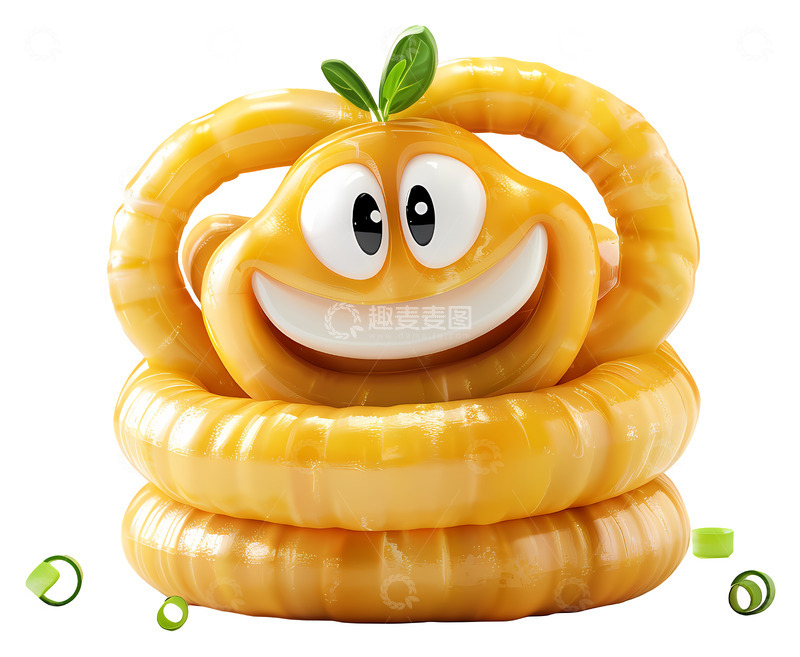 高清大图下载【趣麦麦图】微笑洋葱圈3D卡通插画免抠透明png素材1