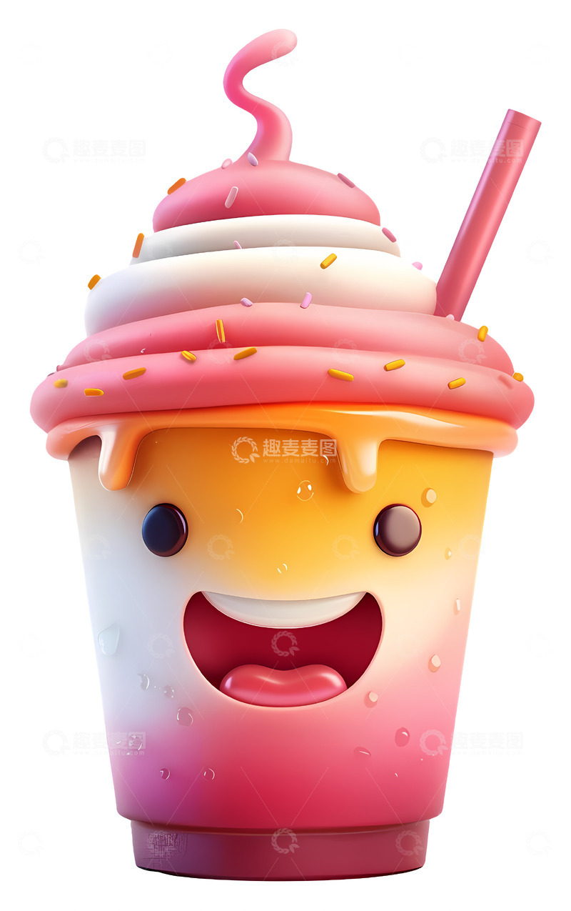 可爱的快乐饮品3D插画免抠透明png素材1