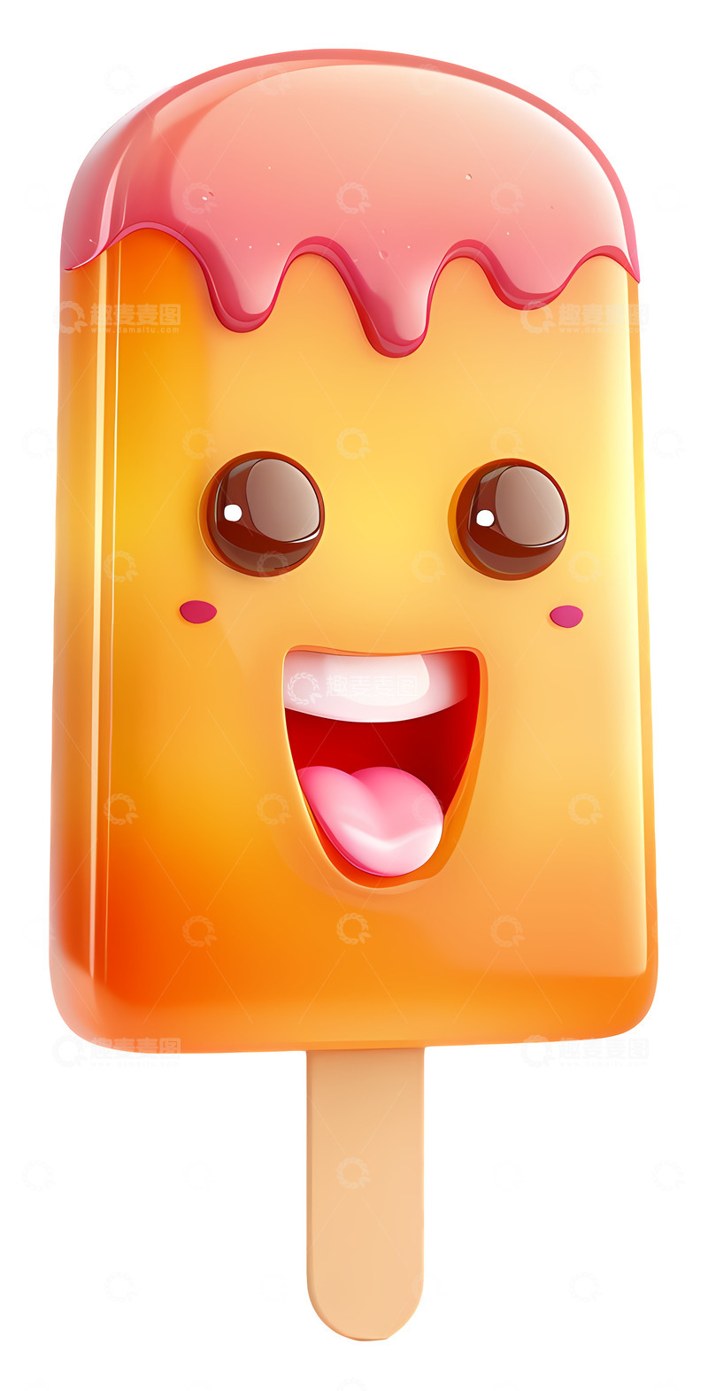 高清大图下载【趣麦麦图】快乐的冰棍3D卡通插画免抠透明png素材1