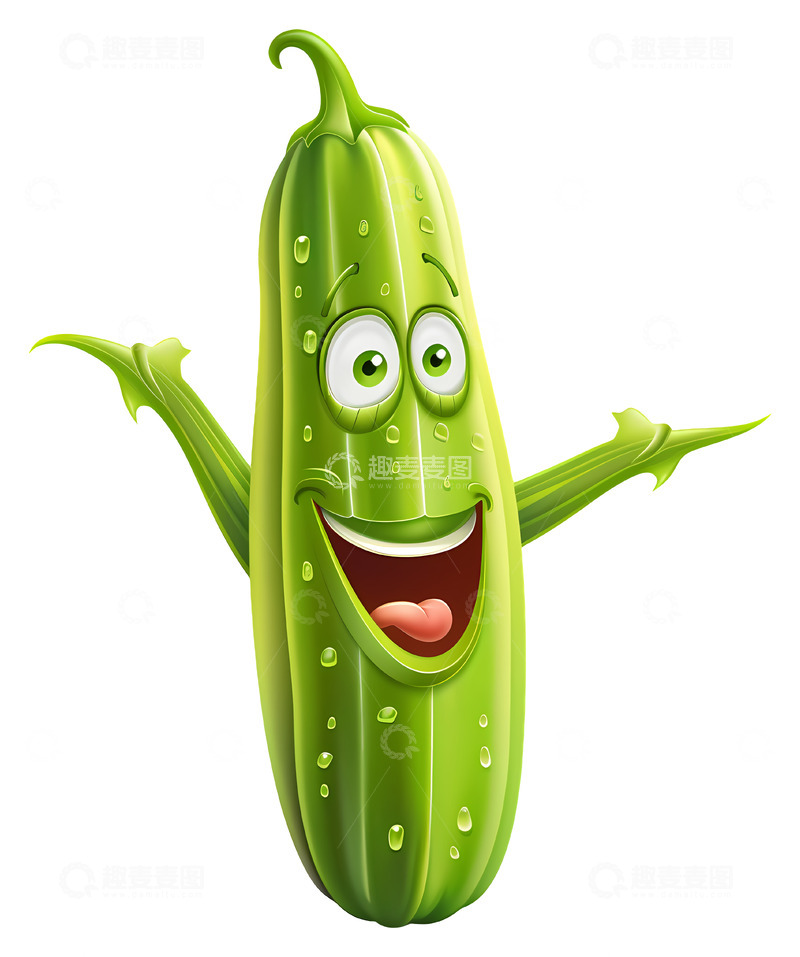 高清大图下载【趣麦麦图】微笑的黄瓜角色3D插画免抠透明png素材1