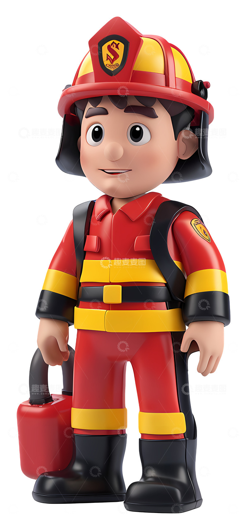 高清大图下载【趣麦麦图】穿着明亮制服的消防员3D插画png素材1