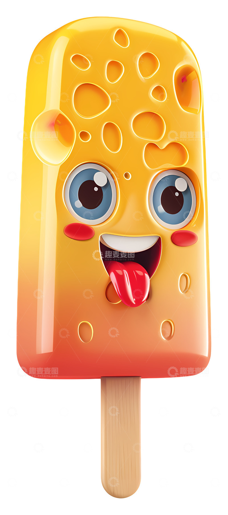 高清大图下载【趣麦麦图】可爱的黄色冰棍3D插画免抠透明png素材1