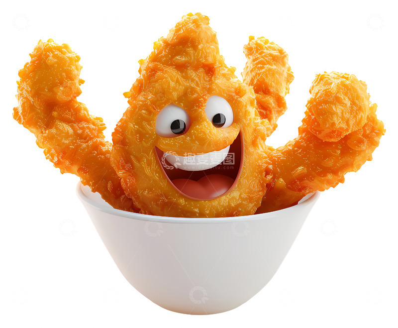 高清大图下载【趣麦麦图】碗里的快乐油炸食品人物3D插画png素材1