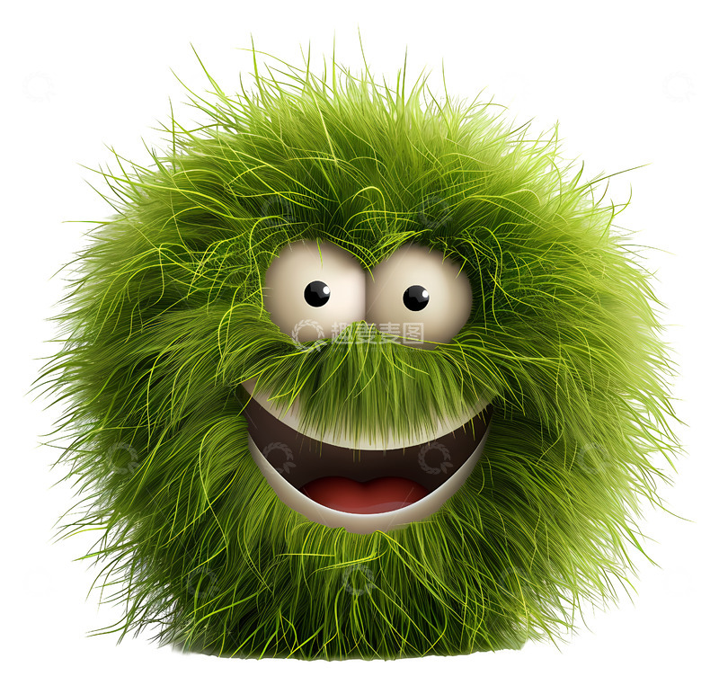 高清大图下载【趣麦麦图】毛茸的绿色微笑角色3D插画透明png素材1