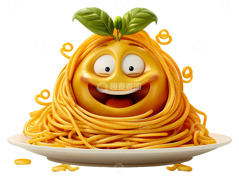 高清大图下载【趣麦麦图】微笑的意大利面3D插画免抠透明png素材1