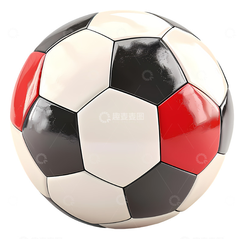 高清大图下载【趣麦麦图】带有独特红黑补丁的足球3D插画png素材1