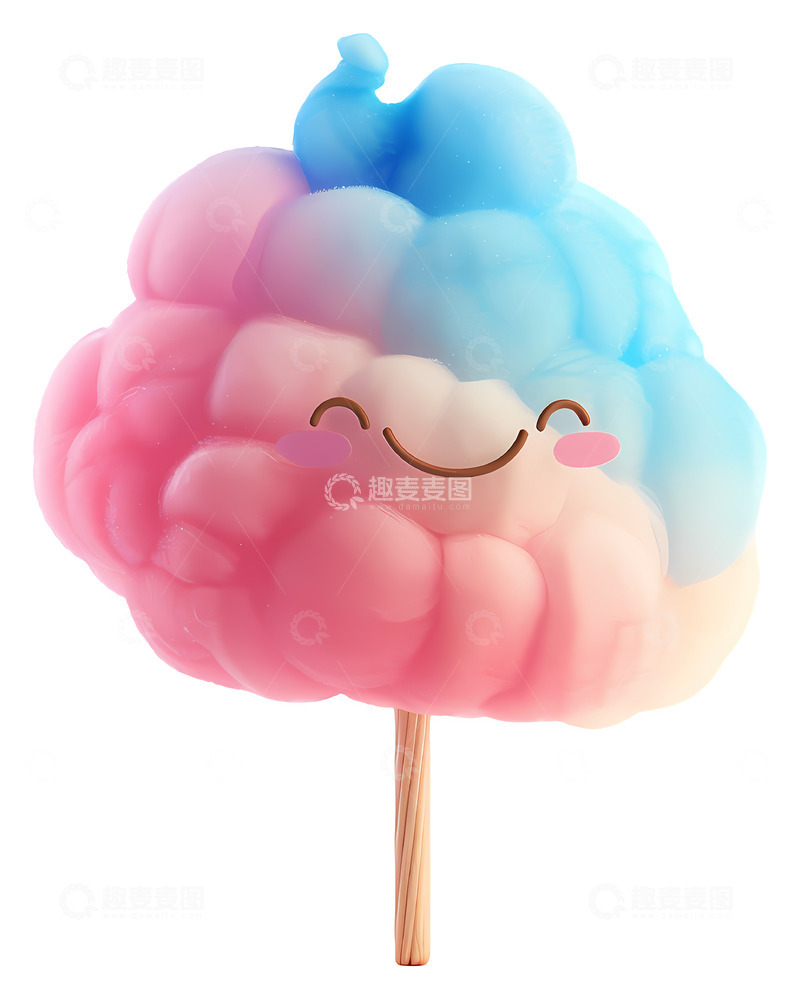 高清大图下载【趣麦麦图】微笑的棉花糖3D插画免抠透明png素材1