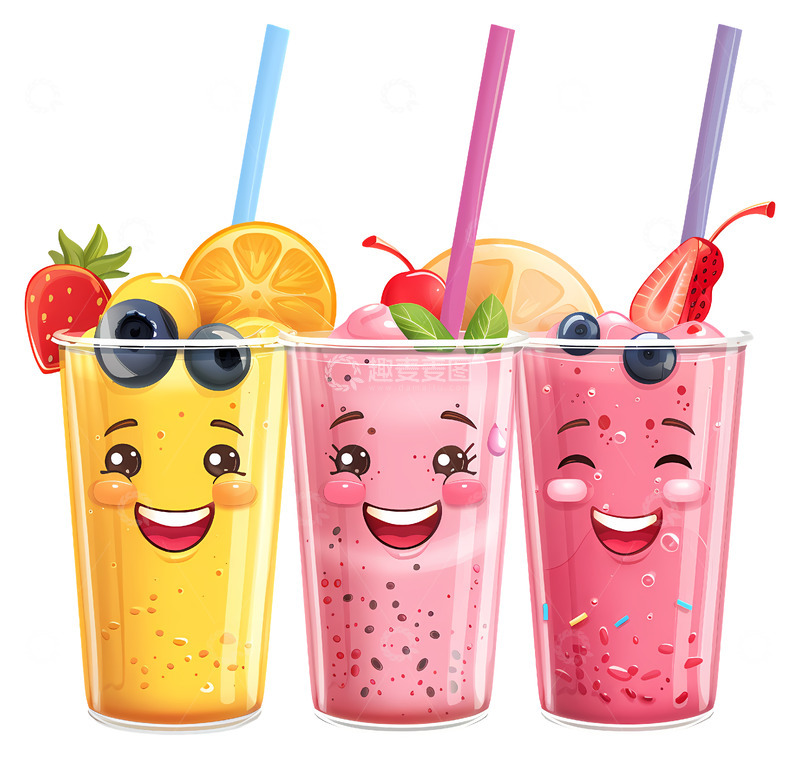 高清大图下载【趣麦麦图】水果设计的可爱冰沙眼镜3D插画png素材1