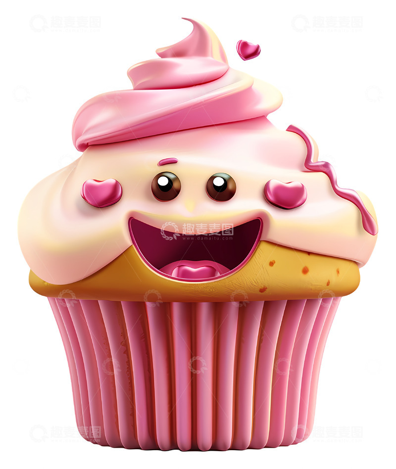 高清大图下载【趣麦麦图】快乐的纸杯蛋糕3D插画免抠透明png素材3