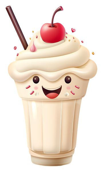 带有樱桃的可爱微笑奶昔3D插画png素材1