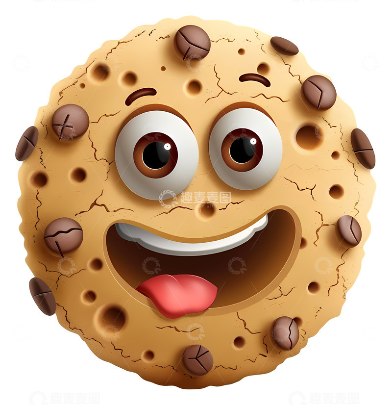 高清大图下载【趣麦麦图】带有巧克力豆的微笑饼干3D插画png素材1