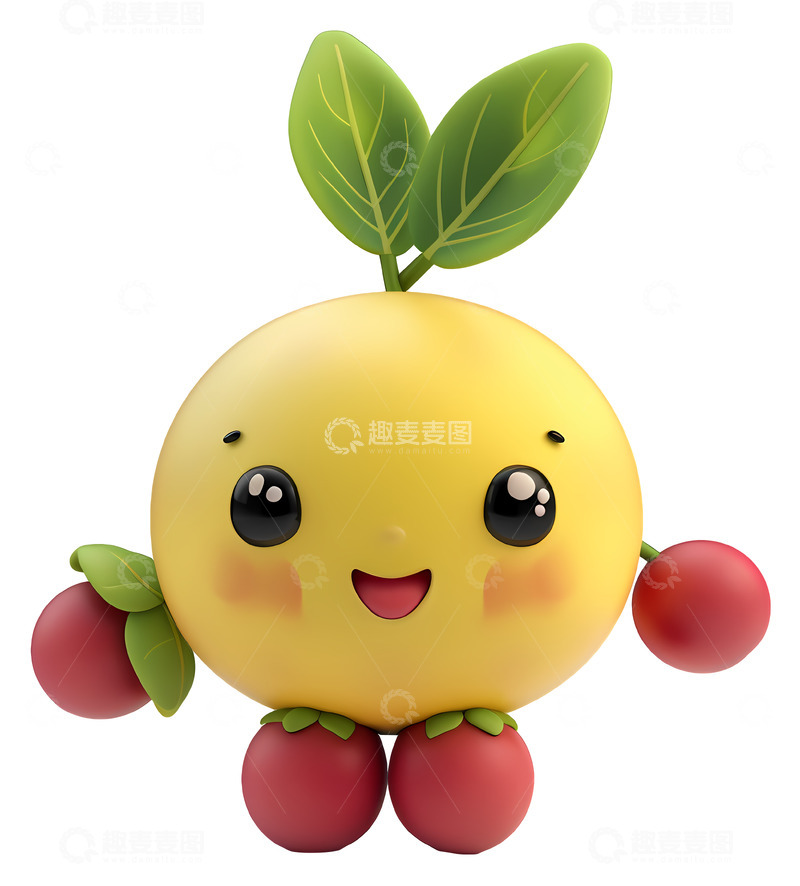 高清大图下载【趣麦麦图】带有微笑脸的黄色水果3D插画png素材
