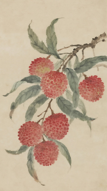 水墨工笔国风荔枝枝叶果实插画素材12