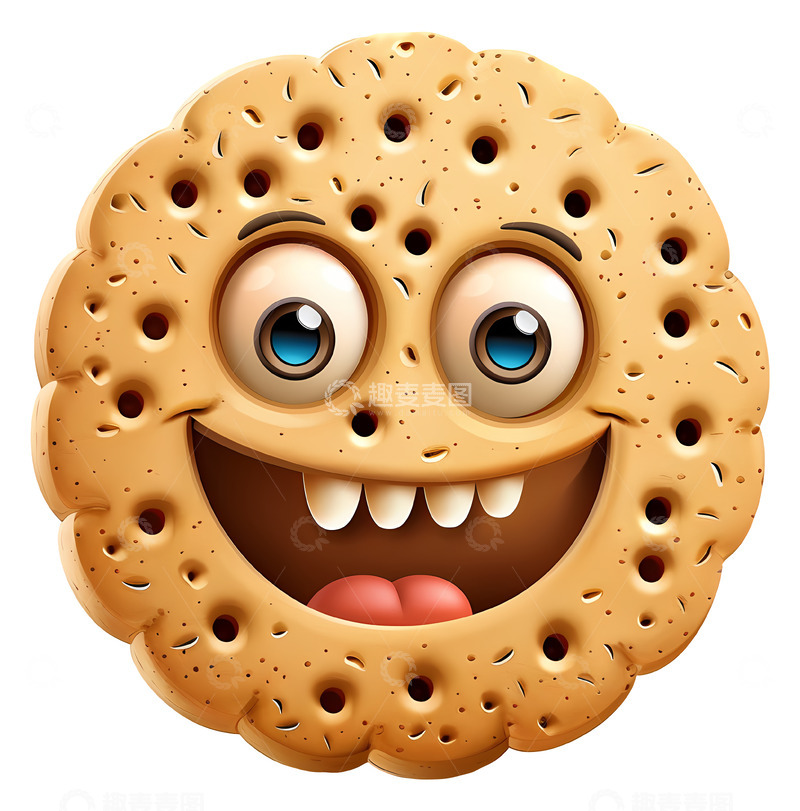 高清大图下载【趣麦麦图】带有脸的微笑饼干3D卡通插画png素材1