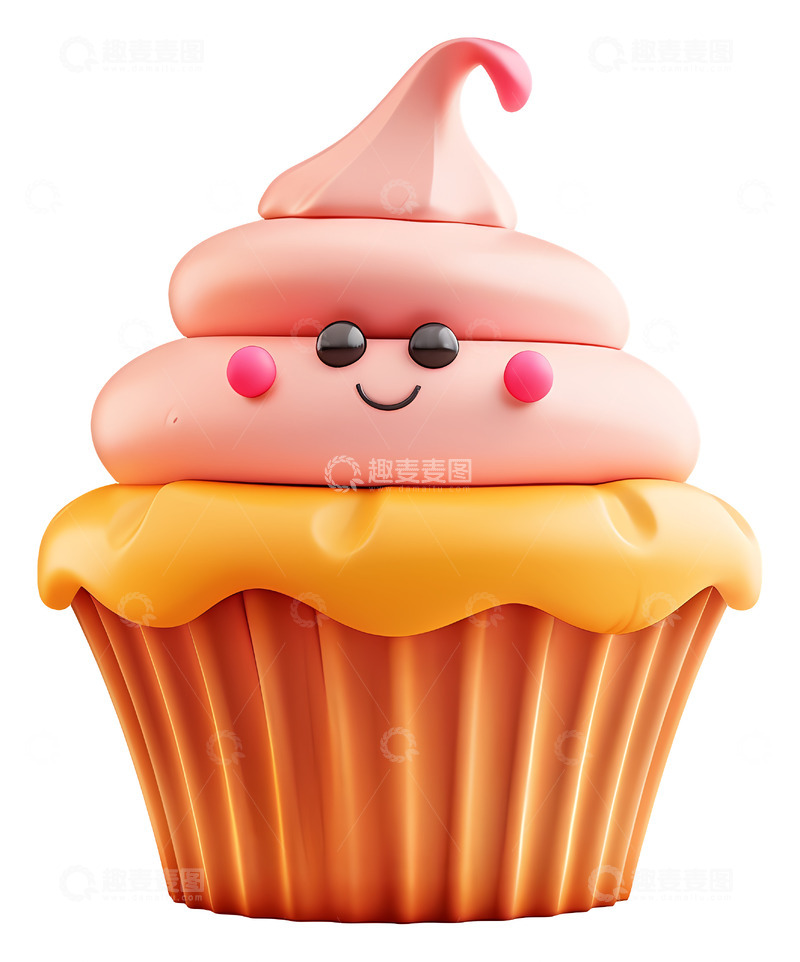 高清大图下载【趣麦麦图】可爱的微笑纸杯蛋糕3D卡通插画png素材1