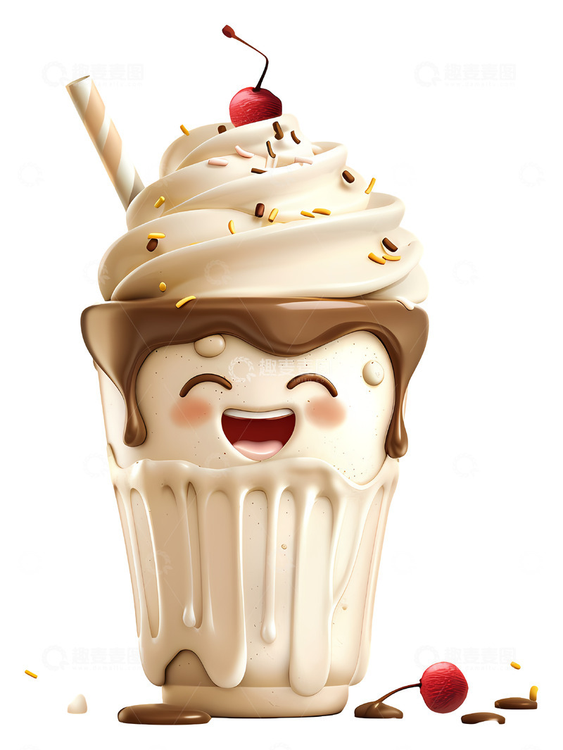 高清大图下载【趣麦麦图】快乐的奶昔3D卡通插画免抠透明png素材3