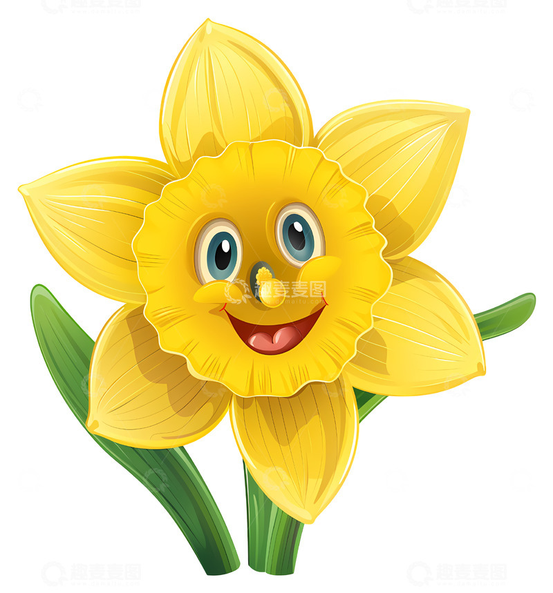 高清大图下载【趣麦麦图】快乐的黄色水仙花3D卡通插画png素材1
