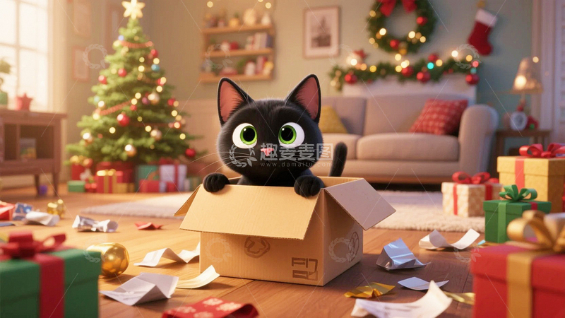 高清大图下载【趣麦麦图】节日背景宠物猫1