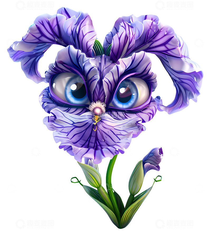 高清大图下载【趣麦麦图】带有眼睛的奇幻花朵3D卡通插画png素材1