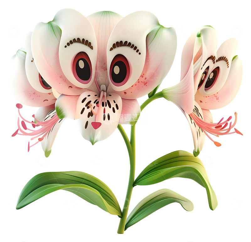高清大图下载【趣麦麦图】可爱的百合花3D插画免抠透明png素材1