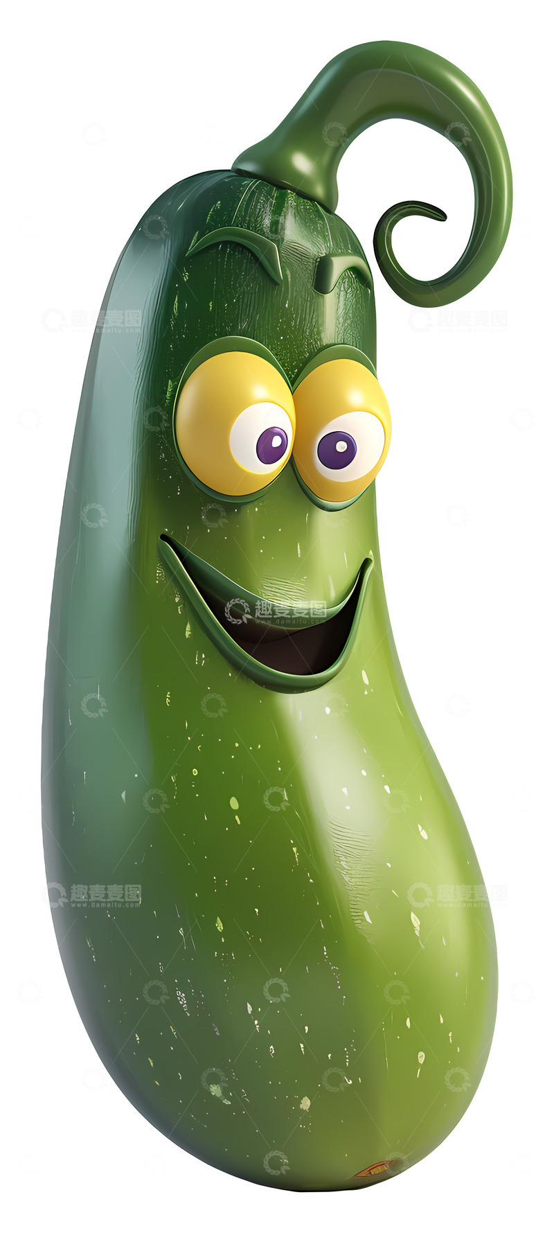 高清大图下载【趣麦麦图】微笑的绿色蔬菜3D插画免抠透明png素材1