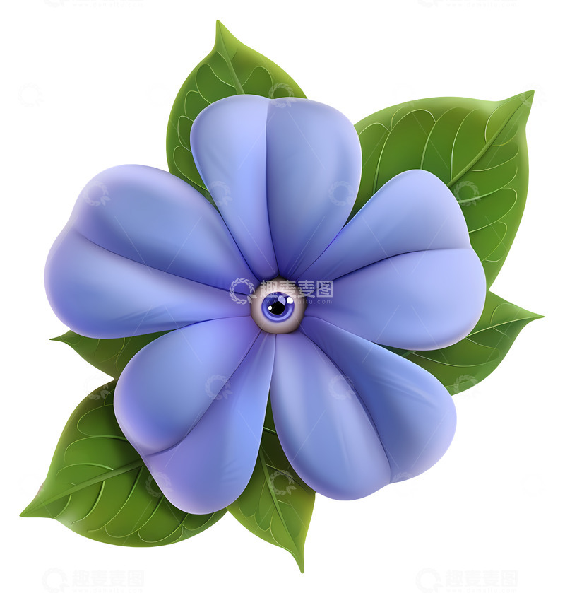 高清大图下载【趣麦麦图】美丽的蓝色花朵3D插画免抠透明png素材1