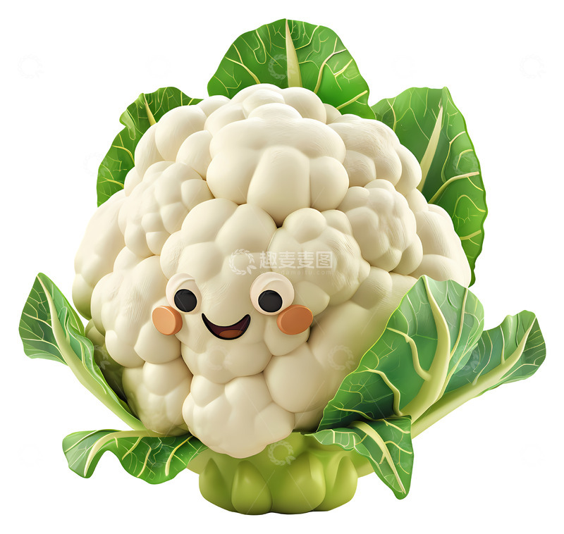 高清大图下载【趣麦麦图】微笑的花椰菜3D插画免抠透明png素材1