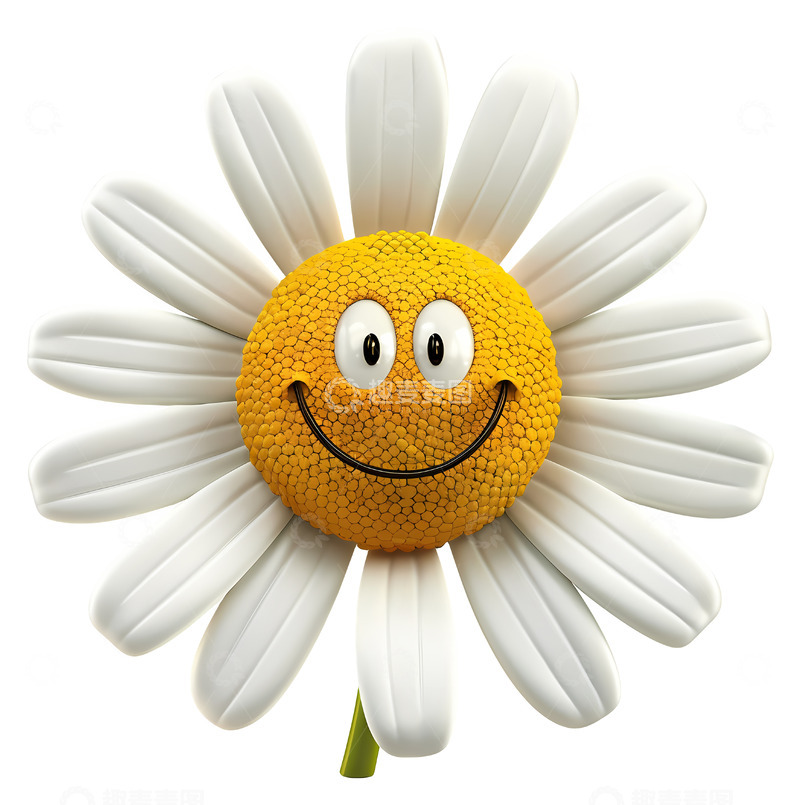 高清大图下载【趣麦麦图】微笑的雏菊花朵3D插画免抠透明png素材1