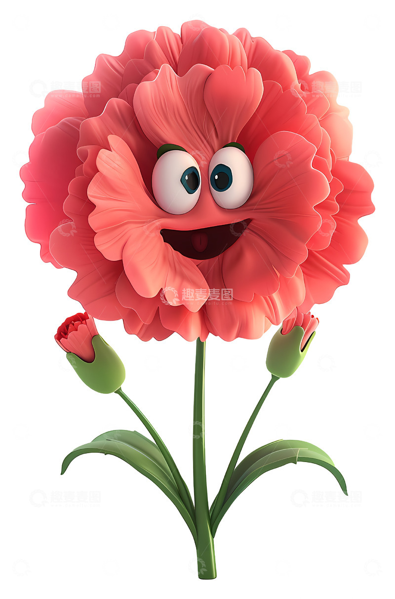 高清大图下载【趣麦麦图】动画化的红色花朵3D卡通插画png素材1