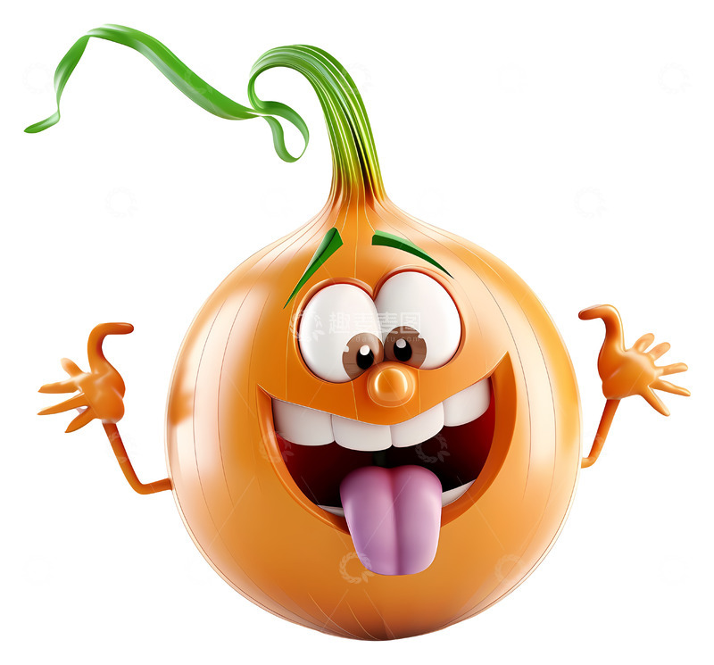 高清大图下载【趣麦麦图】快乐的洋葱角色3D插画免抠透明png素材1