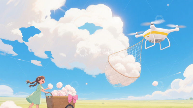 高清大图下载【趣麦麦图】无人机采云的童趣2