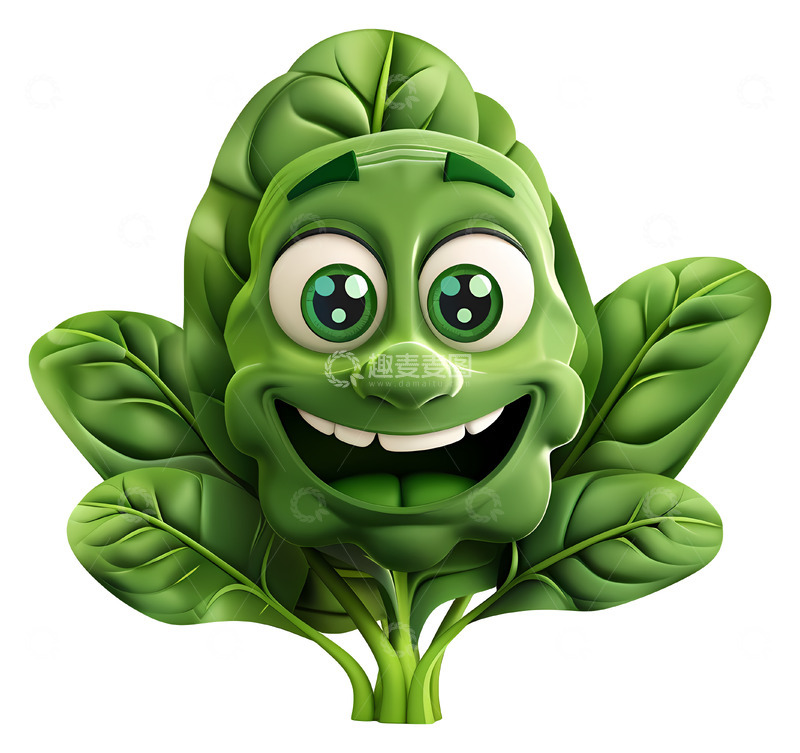 高清大图下载【趣麦麦图】快乐的菠菜角色3D插画免抠透明png素材1