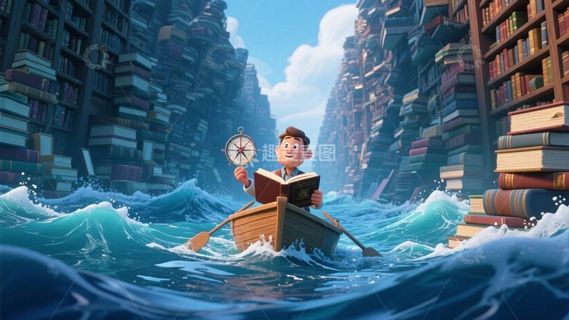 高清大图下载【趣麦麦图】书海泛舟的求知者1