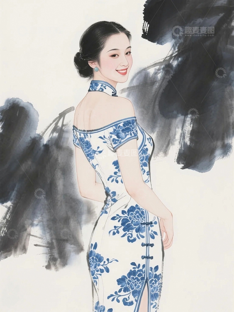 高清大图下载【趣麦麦图】国风青花美人2