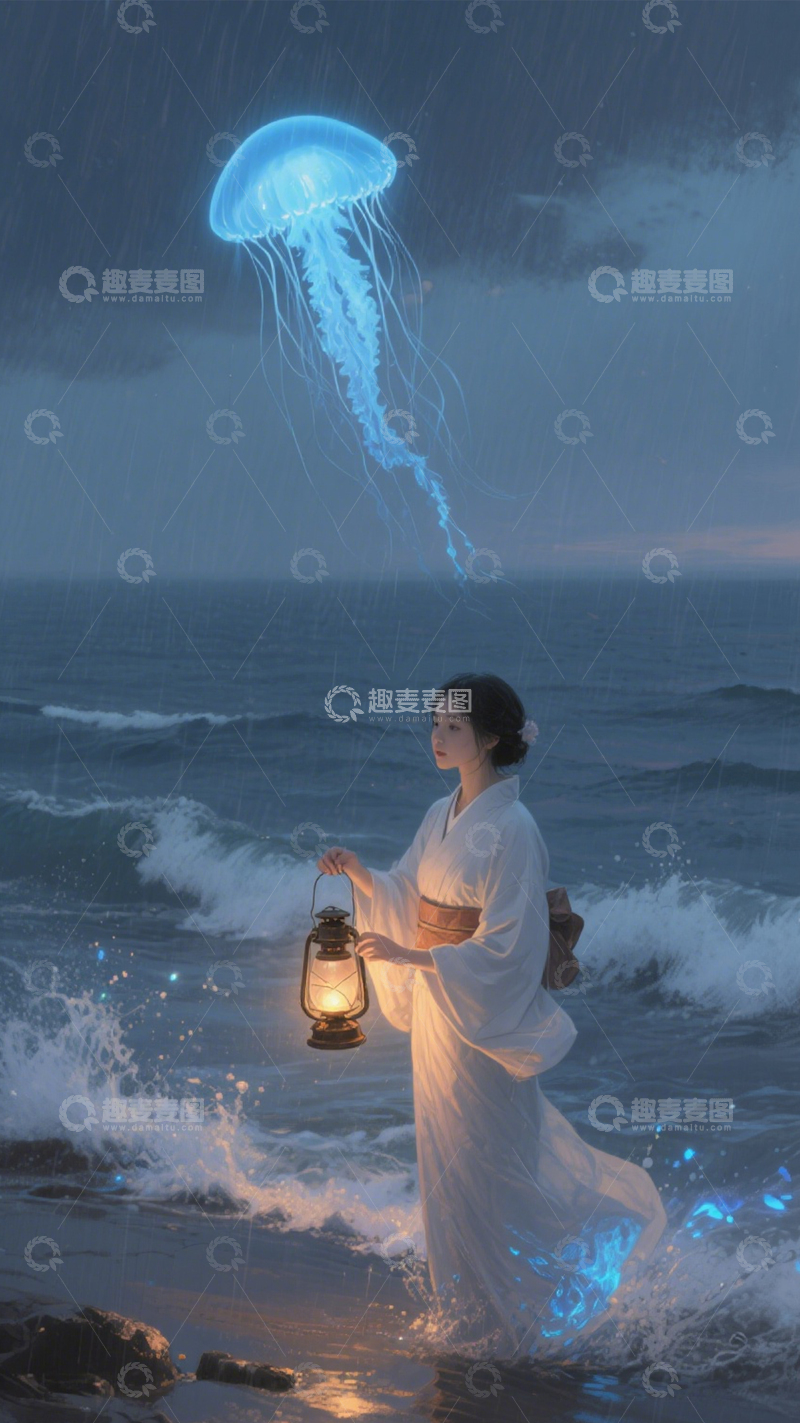高清大图下载【趣麦麦图】雨夜海灯的梦幻
