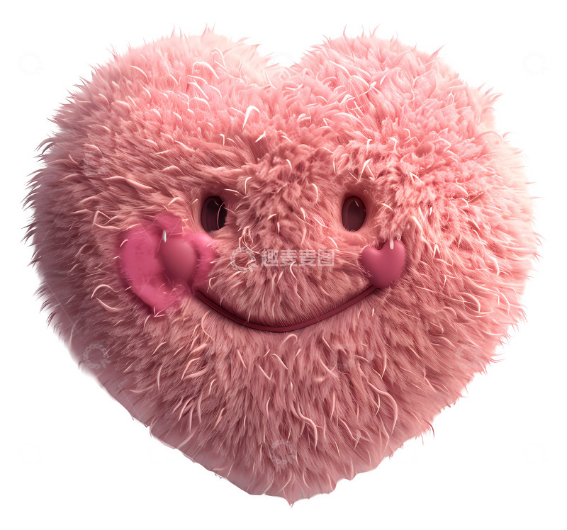 高清大图下载【趣麦麦图】微笑表情的粉色蓬松心3D插画png素材