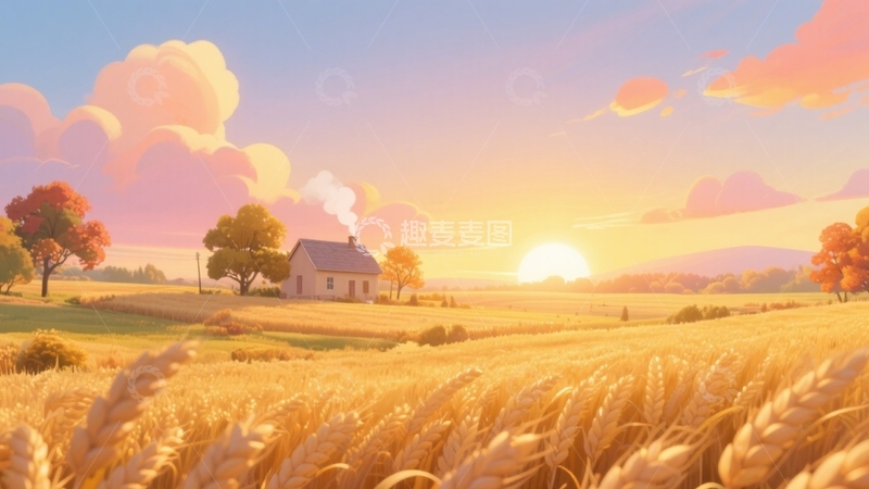 高清大图下载【趣麦麦图】夕阳下的麦田壁纸