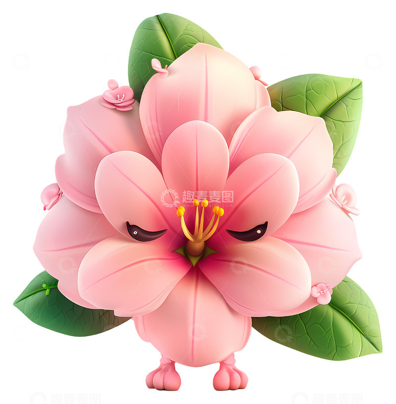 高清大图下载【趣麦麦图】愤怒的粉色花朵3D插画免抠透明png素材1