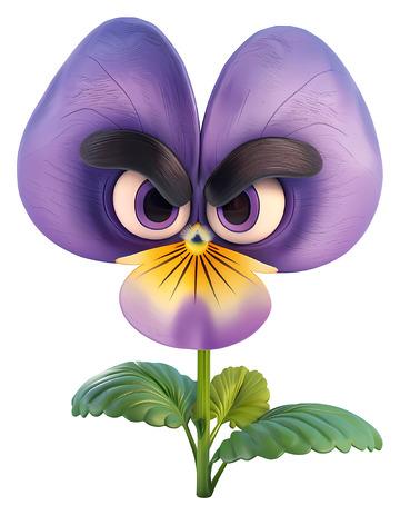 愤怒的紫色花朵3D插画免抠透明png素材