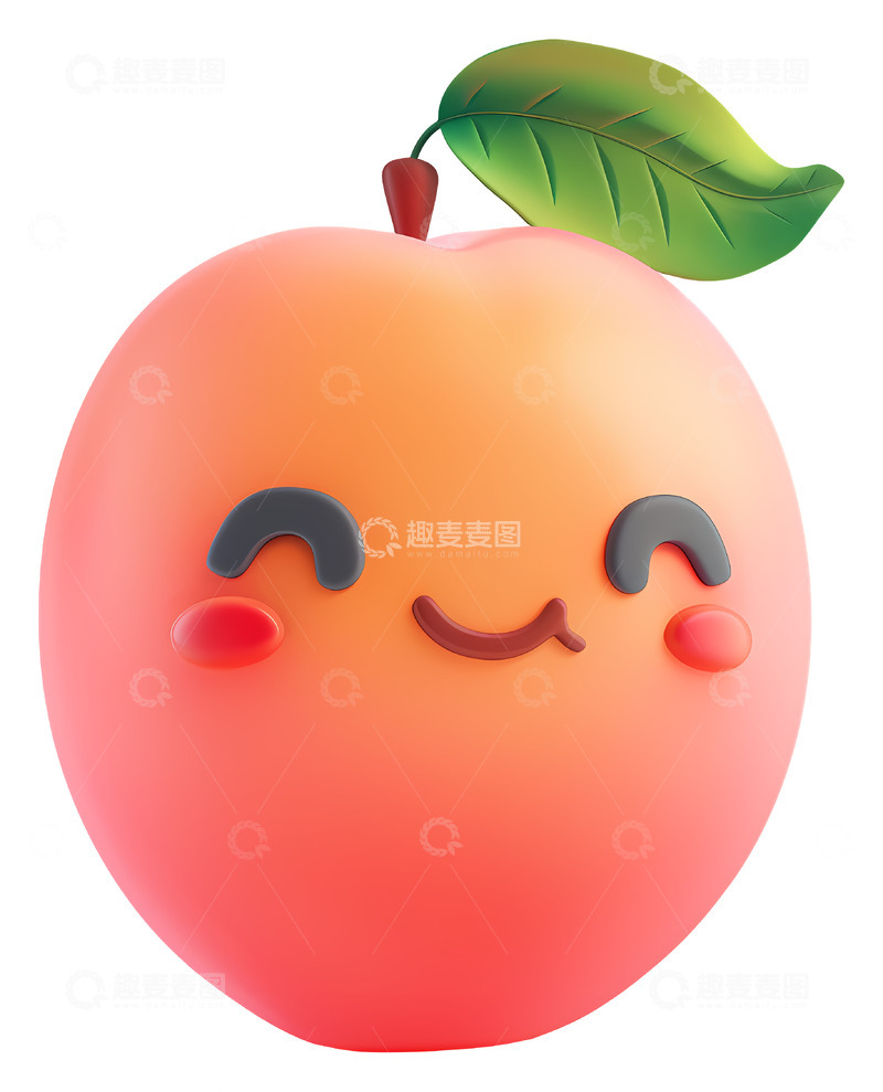 高清大图下载【趣麦麦图】可爱的微笑桃子角色3D卡通插画png素材