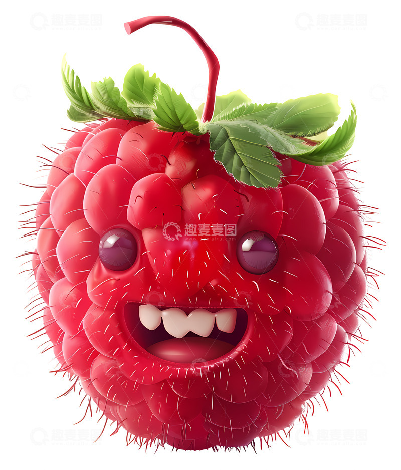 高清大图下载【趣麦麦图】带着微笑的覆盆子角色3D插画png素材
