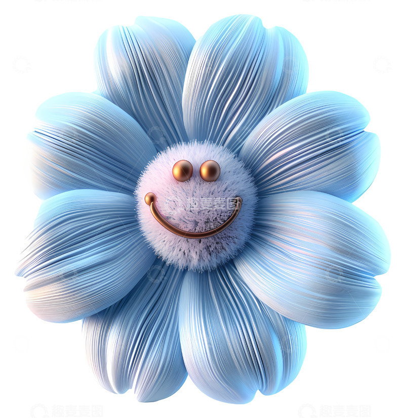 高清大图下载【趣麦麦图】微笑的蓝色花朵3D插画免抠透明png素材3