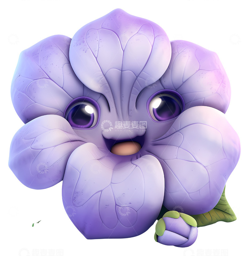 高清大图下载【趣麦麦图】紫色微笑花朵3D插画免抠透明png素材