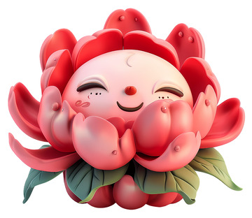 微笑的花朵脸3D插画免抠透明png素材