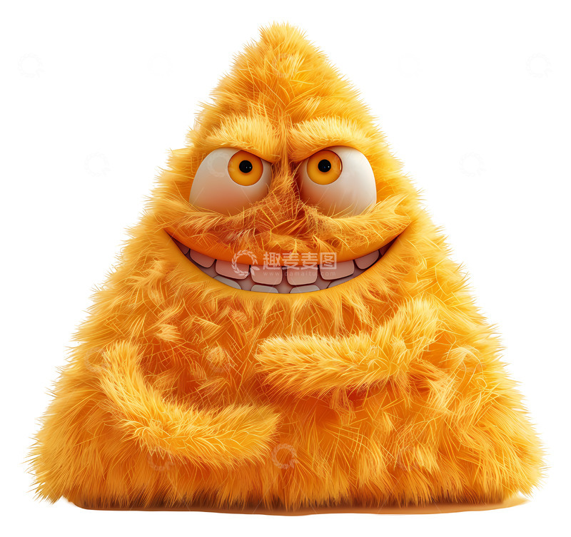 高清大图下载【趣麦麦图】毛茸茸的黄色三角形角色3D插画png素材
