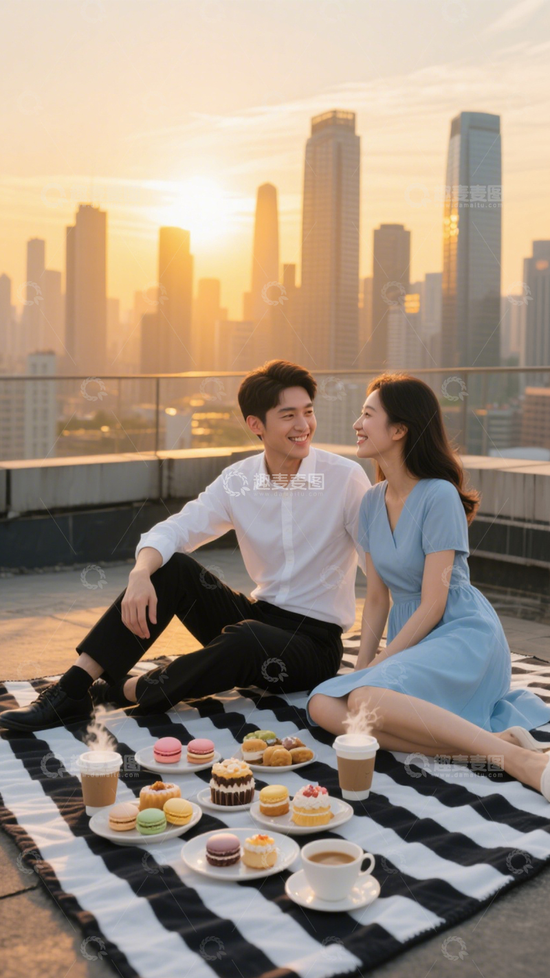 高清大图下载【趣麦麦图】城市日落的浪漫野餐2